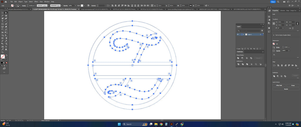 Split Letter Z Script Monogram vector paths in design software (photo 4)