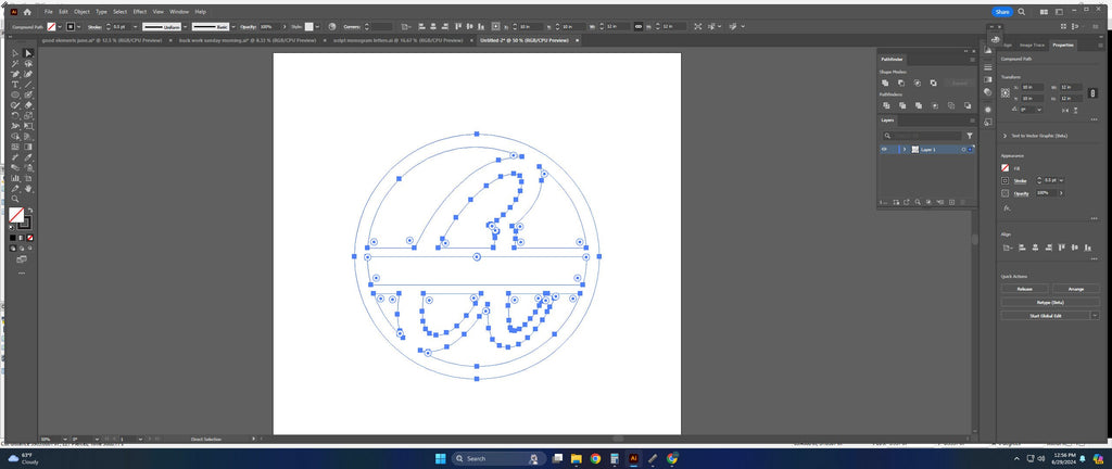 Split Letter A Script Monogram vector paths in design software