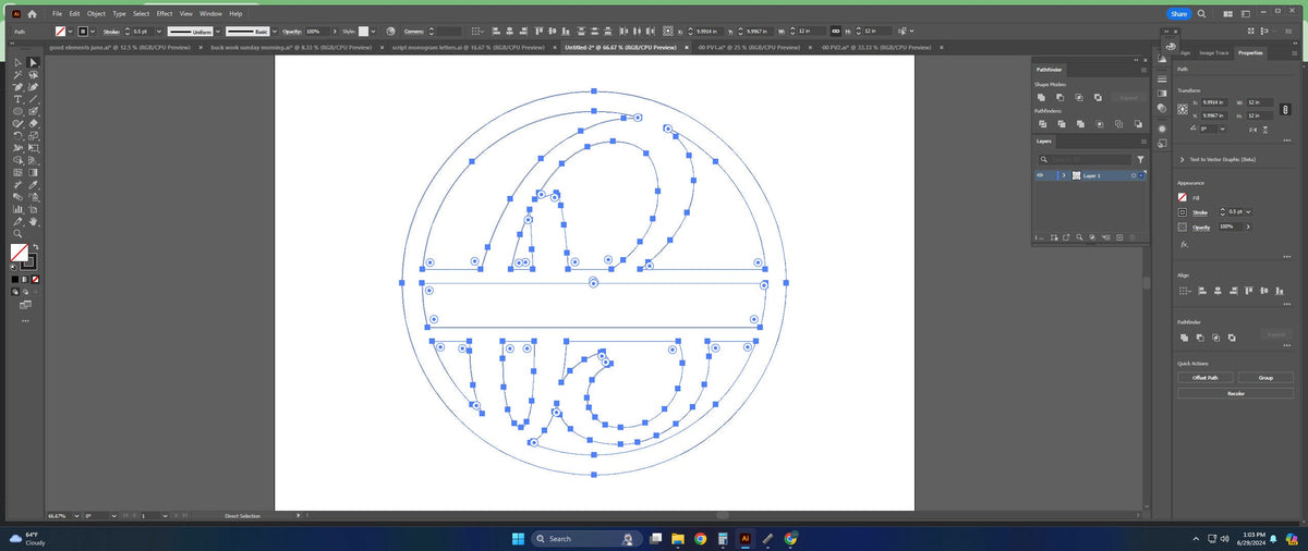 Split Letter B Script Monogram vector paths in design software (photo 5)