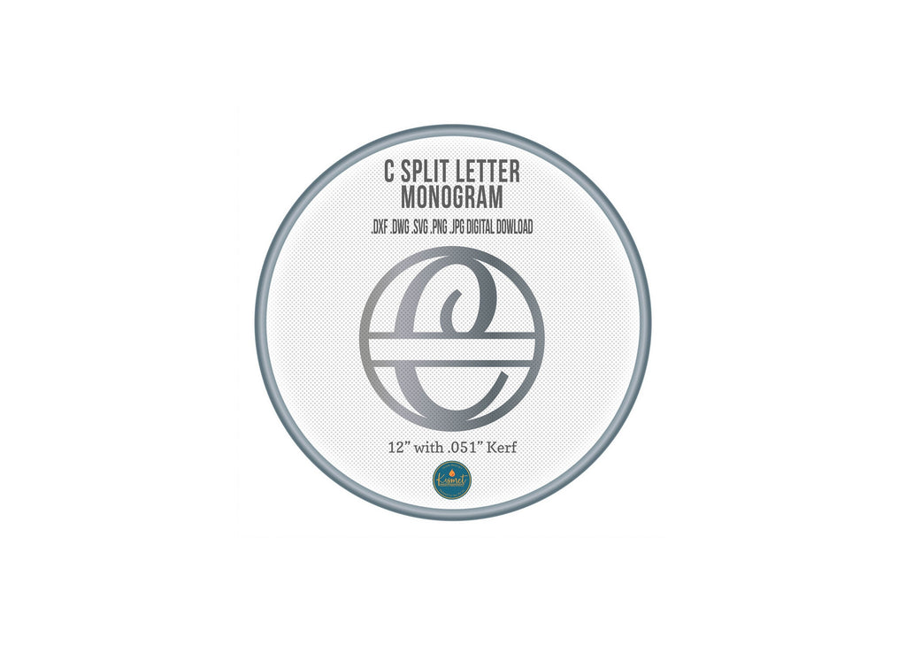 Split Letter C Script Monogram DXF/SVG design preview with file details
