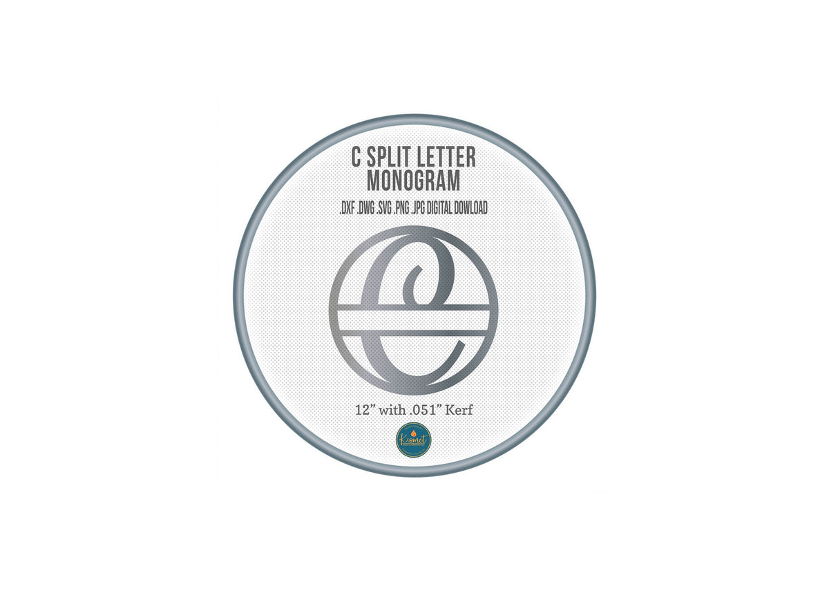 Split Letter C Script Monogram DXF/SVG design preview with file details