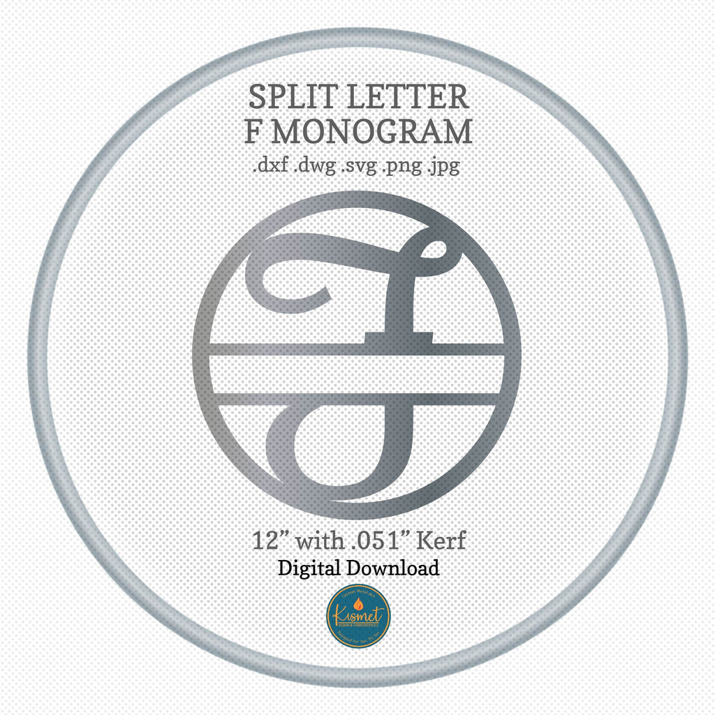 Split Letter F Script Monogram DXF/SVG design preview with file details (photo 3)