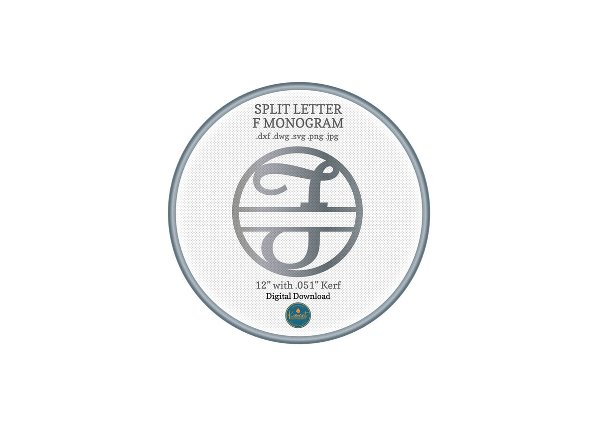 Split Letter F Script Monogram DXF/SVG design preview with file details