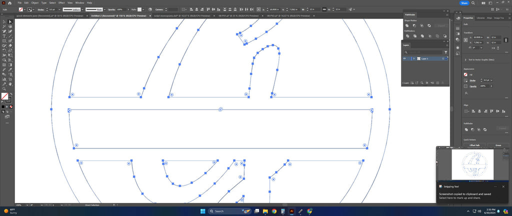 Split Letter G Script Monogram vector paths in design software (photo 5)