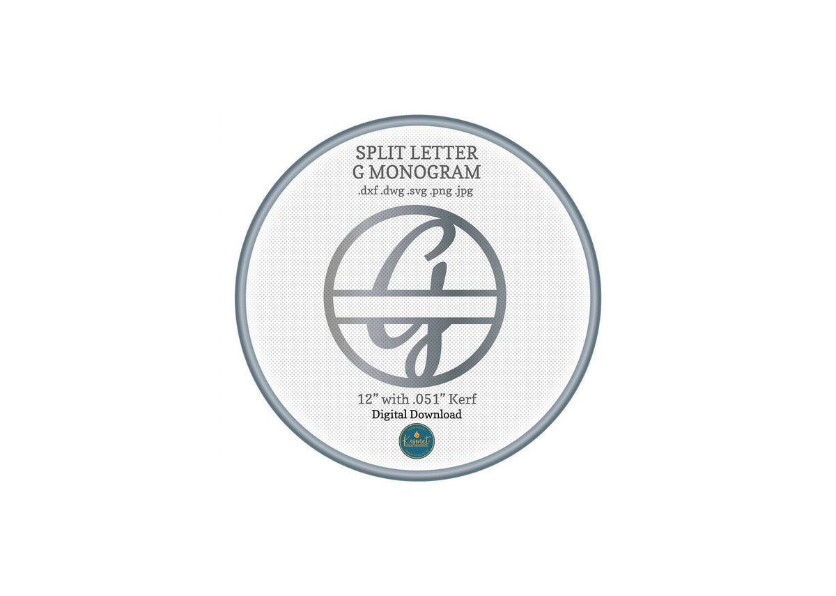 Split Letter G Script Monogram DXF/SVG design preview with file details