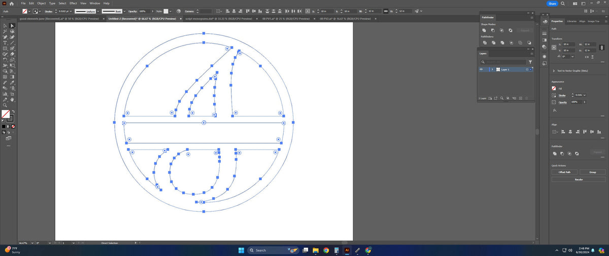 Split Letter I Script Monogram vector paths in design software (photo 5)