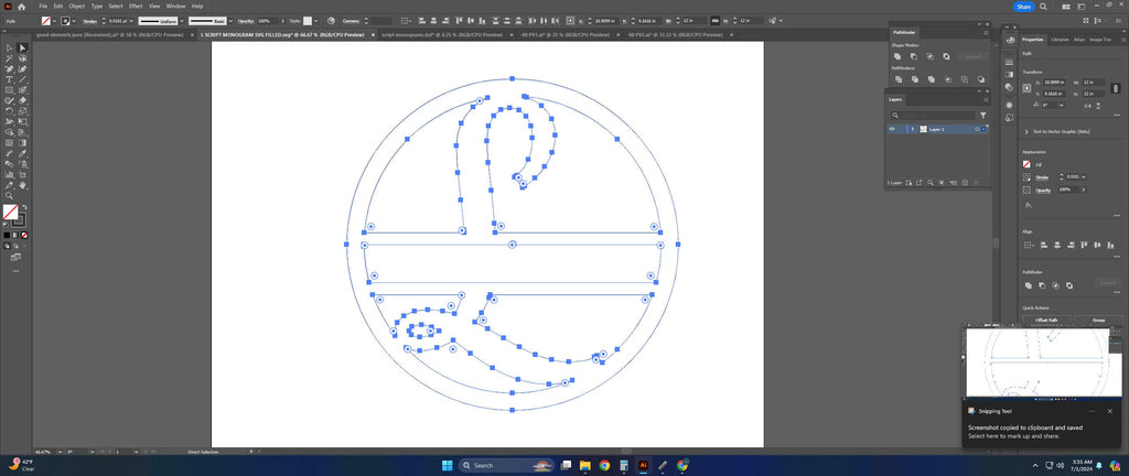 Split Letter L Script Monogram vector paths in design software (photo 8)