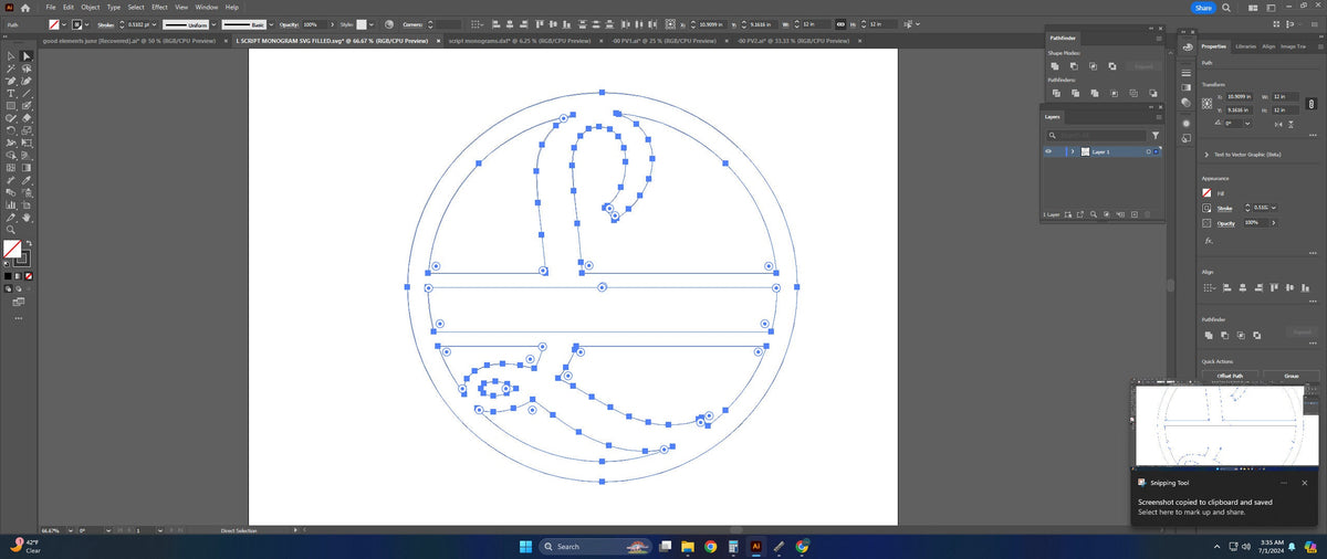 Split Letter L Script Monogram vector paths in design software (photo 8)