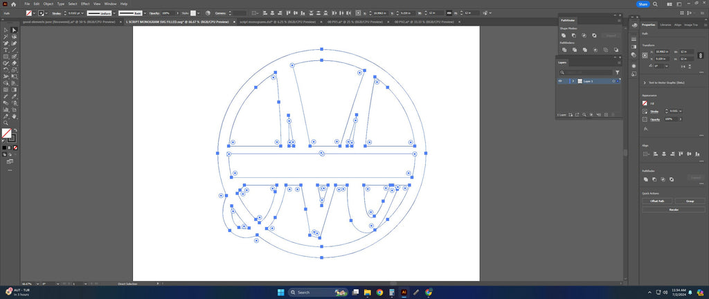 Split Letter M Script Monogram vector paths in design software (photo 5)