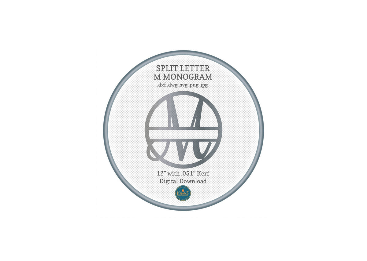 Split Letter M Script Monogram DXF/SVG design preview with file details