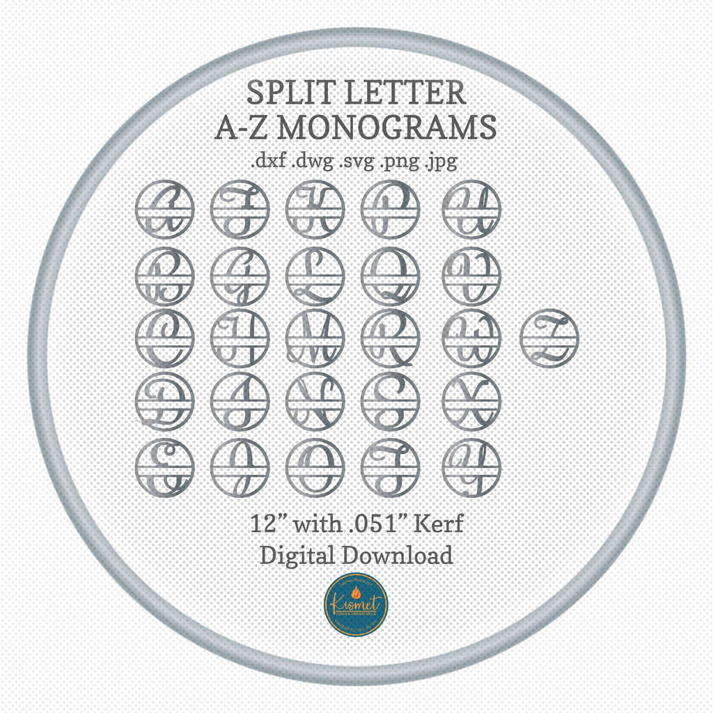 A–Z Split Letter Monograms DXF/SVG design preview with file details (photo 2)