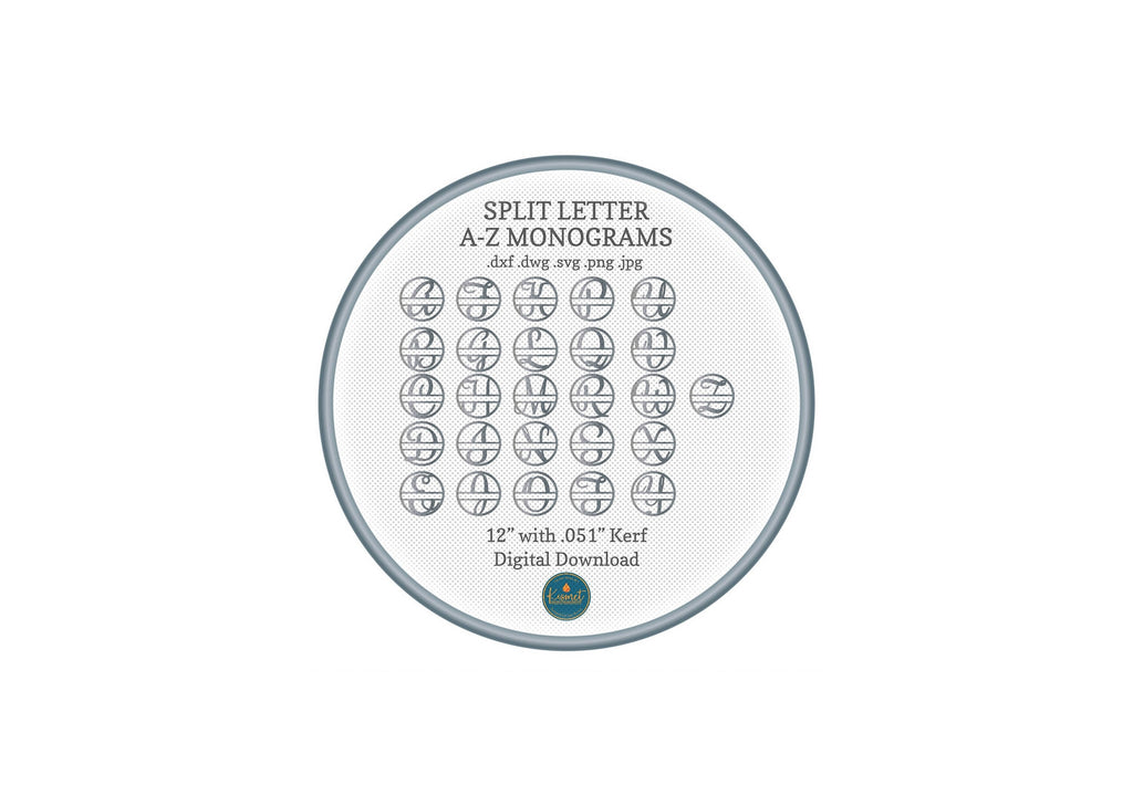 A–Z Split Letter Monograms DXF/SVG design preview with file details