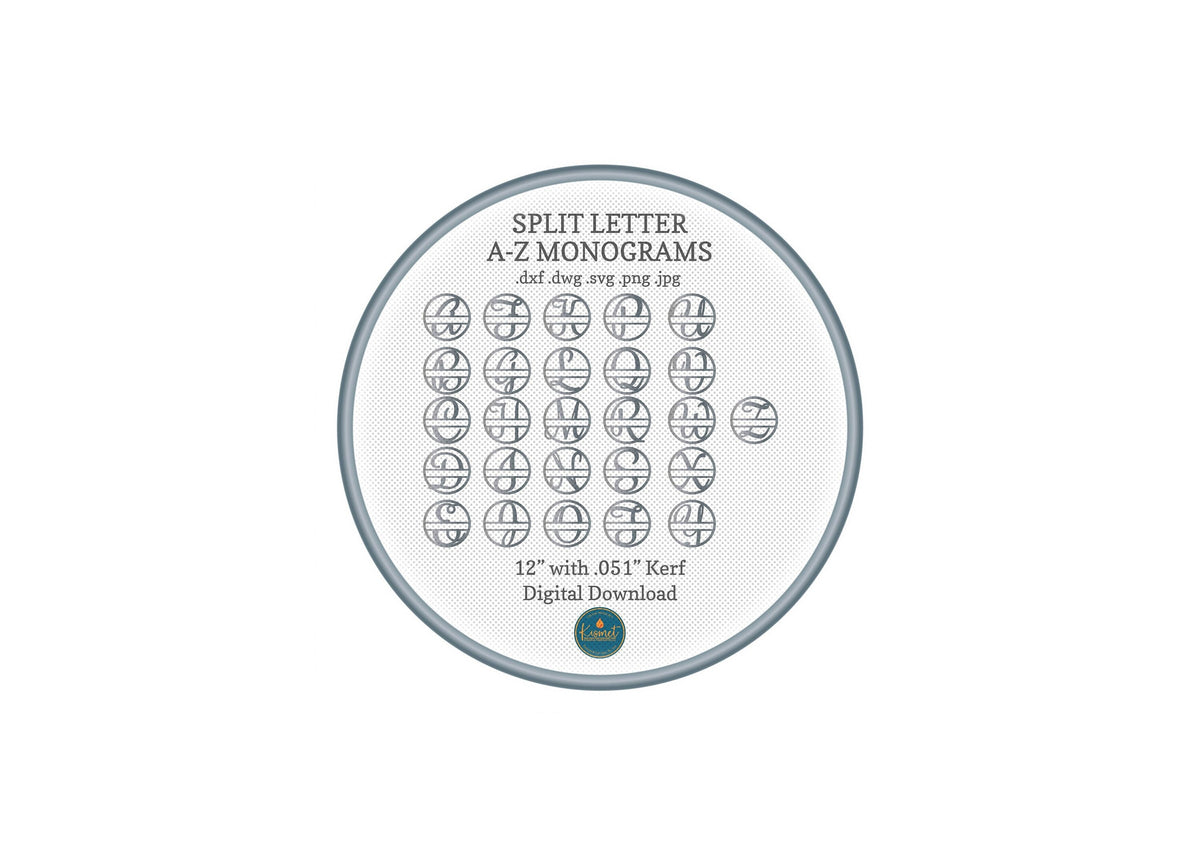 A–Z Split Letter Monograms DXF/SVG design preview with file details