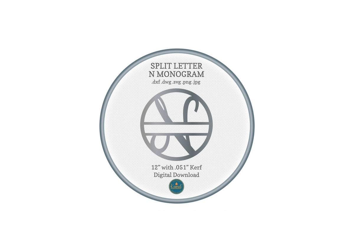 Split Letter N Script Monogram DXF/SVG design preview with file details