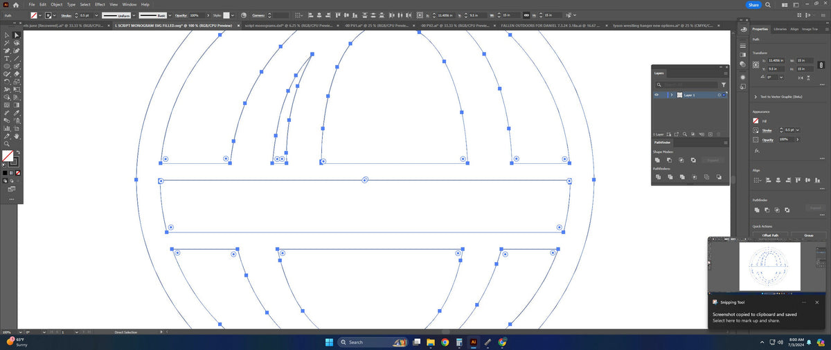 Split Letter O Script Monogram vector paths in design software (photo 8)
