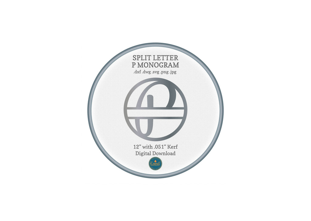 Split Letter P Script Monogram DXF/SVG design preview with file details