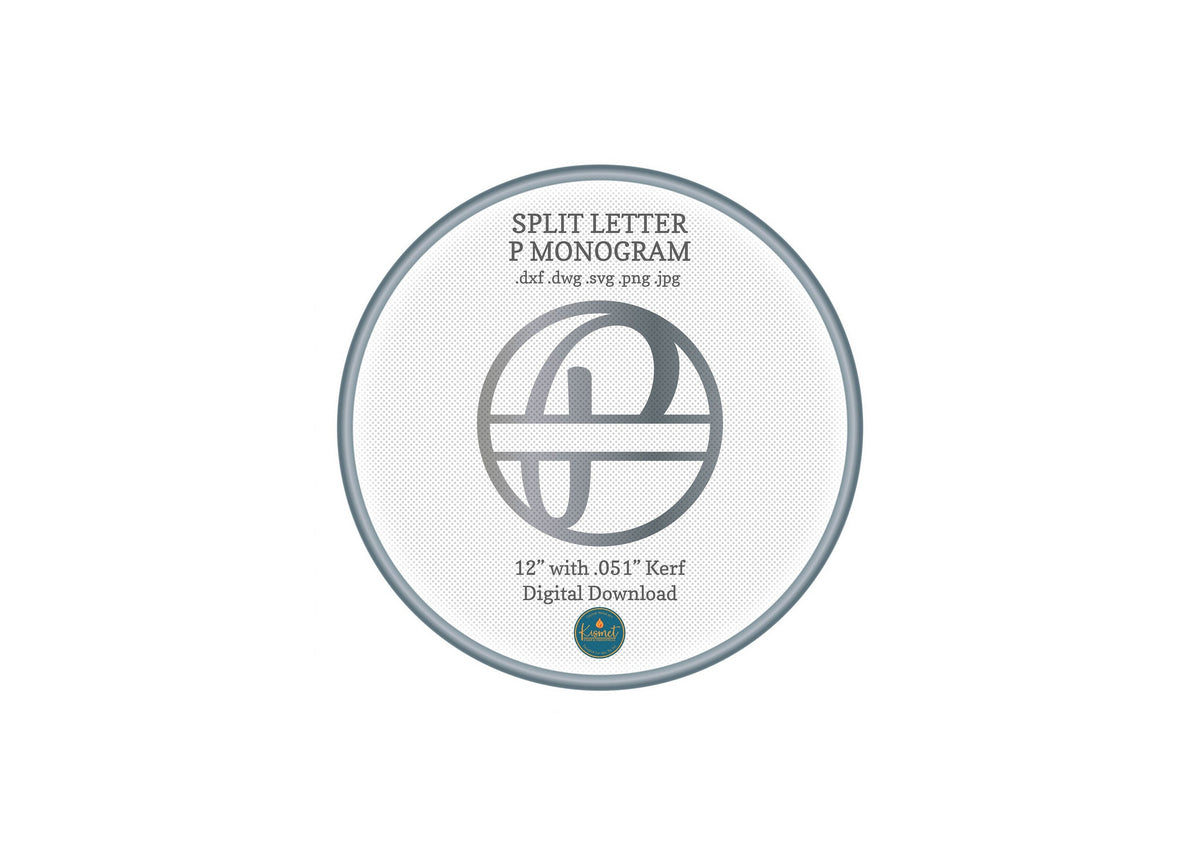 Split Letter P Script Monogram DXF/SVG design preview with file details