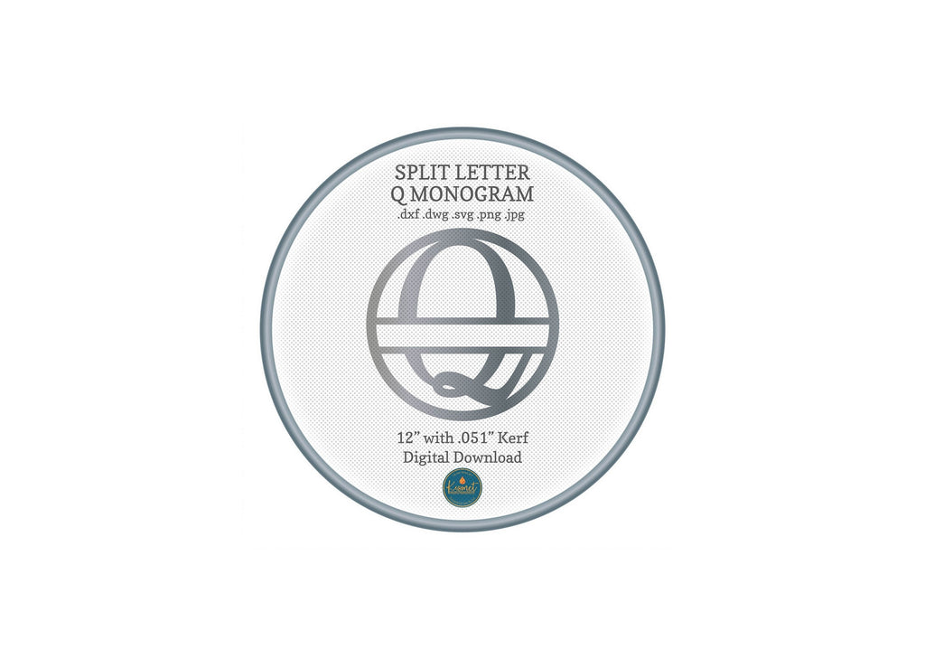 Split Letter Q Script Monogram DXF/SVG design preview with file details