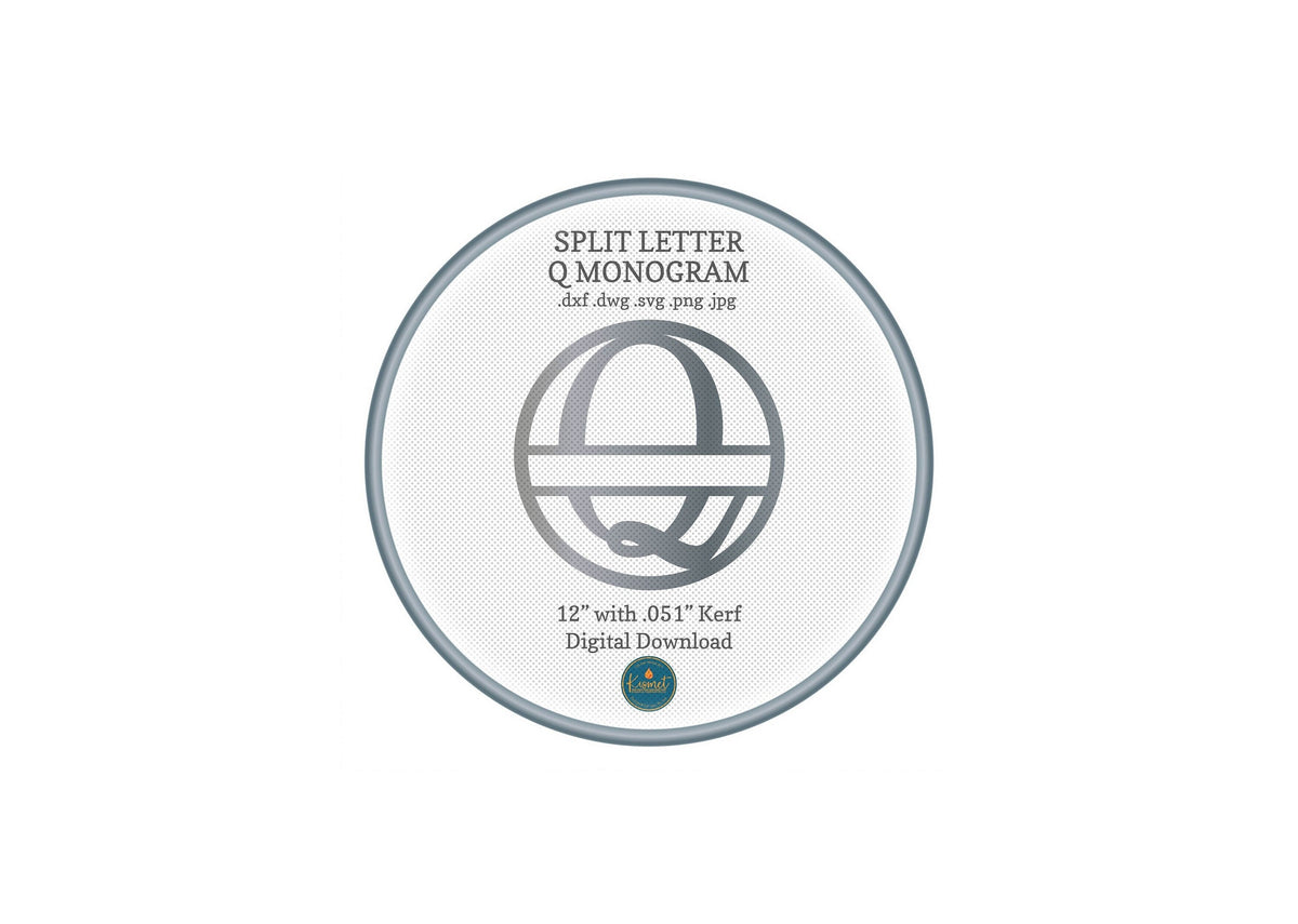 Split Letter Q Script Monogram DXF/SVG design preview with file details