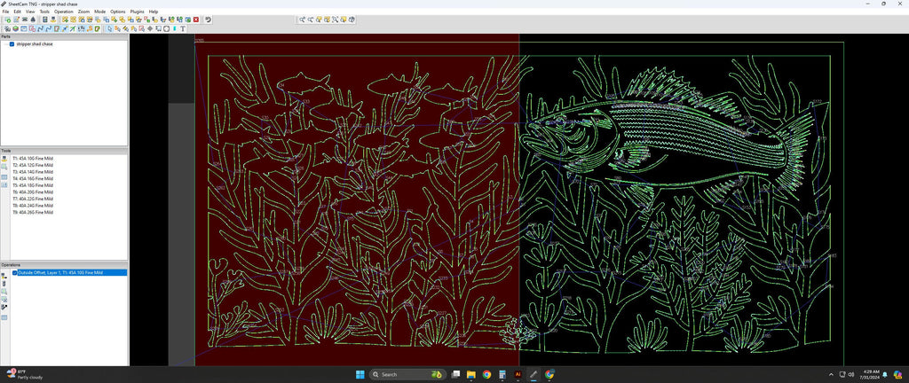 Striped Bass Chasing Shad Panel vector paths in design software (photo 6)