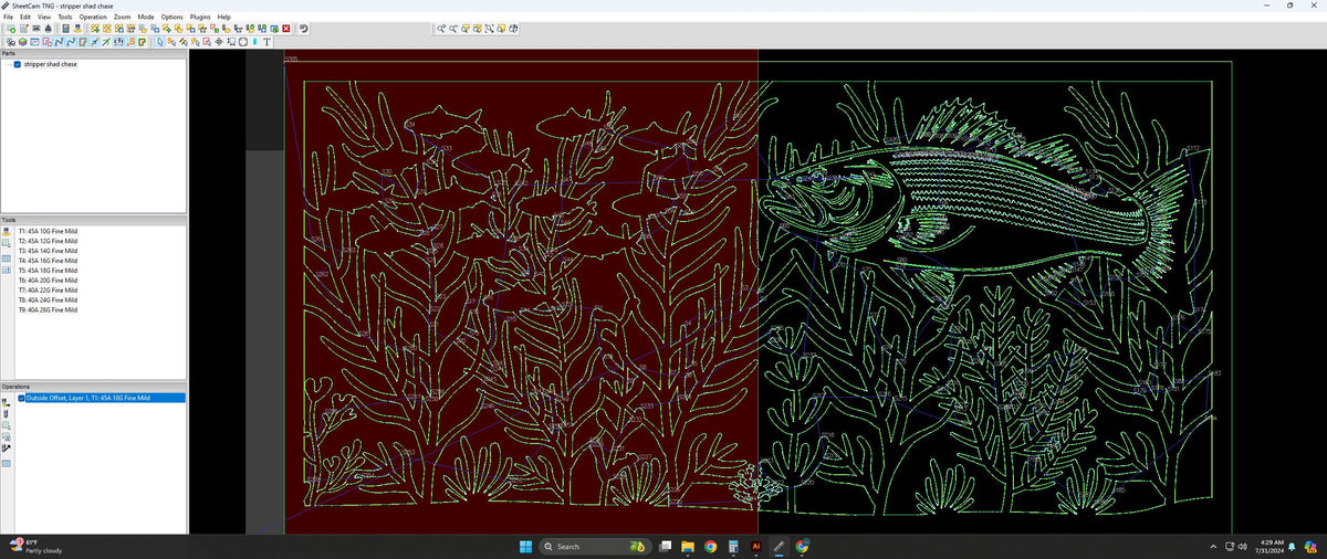 Striped Bass Chasing Shad Panel vector paths in design software (photo 6)