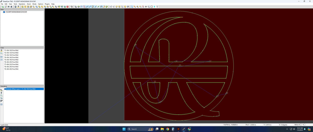 Split Letter R Script Monogram vector paths in design software (photo 5)