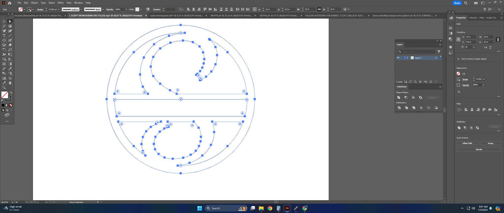 Split Letter S Script Monogram vector paths in design software (photo 4)