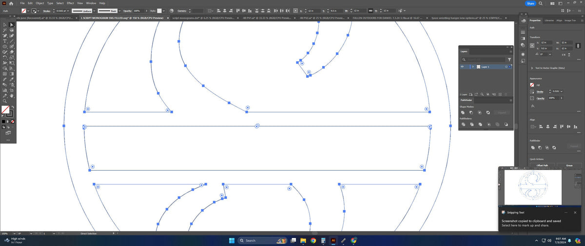 Split Letter S Script Monogram vector paths in design software (photo 5)