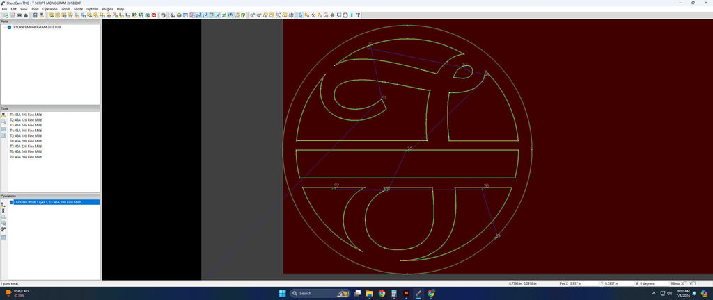 Split Letter T Script Monogram vector paths in design software (photo 4)