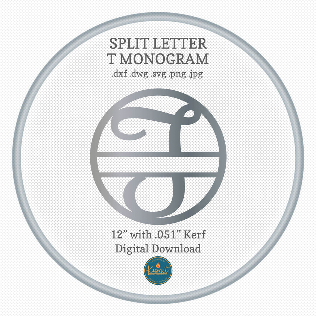 Split Letter T Script Monogram DXF/SVG design preview with file details (photo 8)