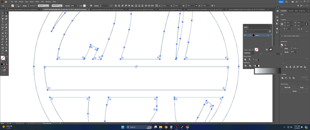 Split Letter U Script Monogram vector paths in design software (photo 4)