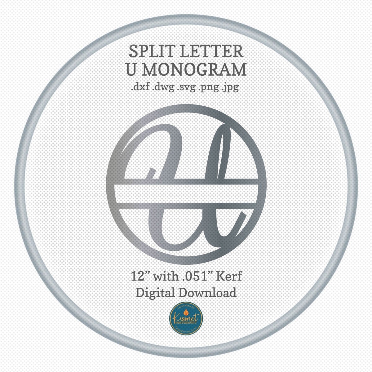 Split Letter U Script Monogram DXF/SVG design preview with file details (photo 3)