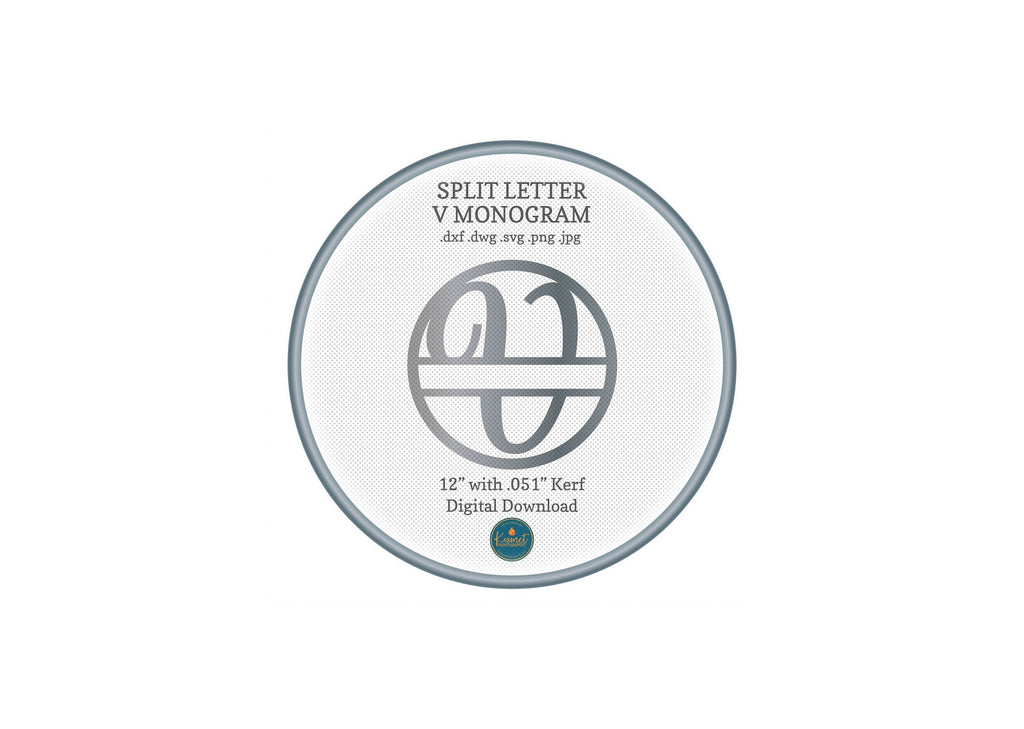 Split Letter V Script Monogram DXF/SVG design preview with file details