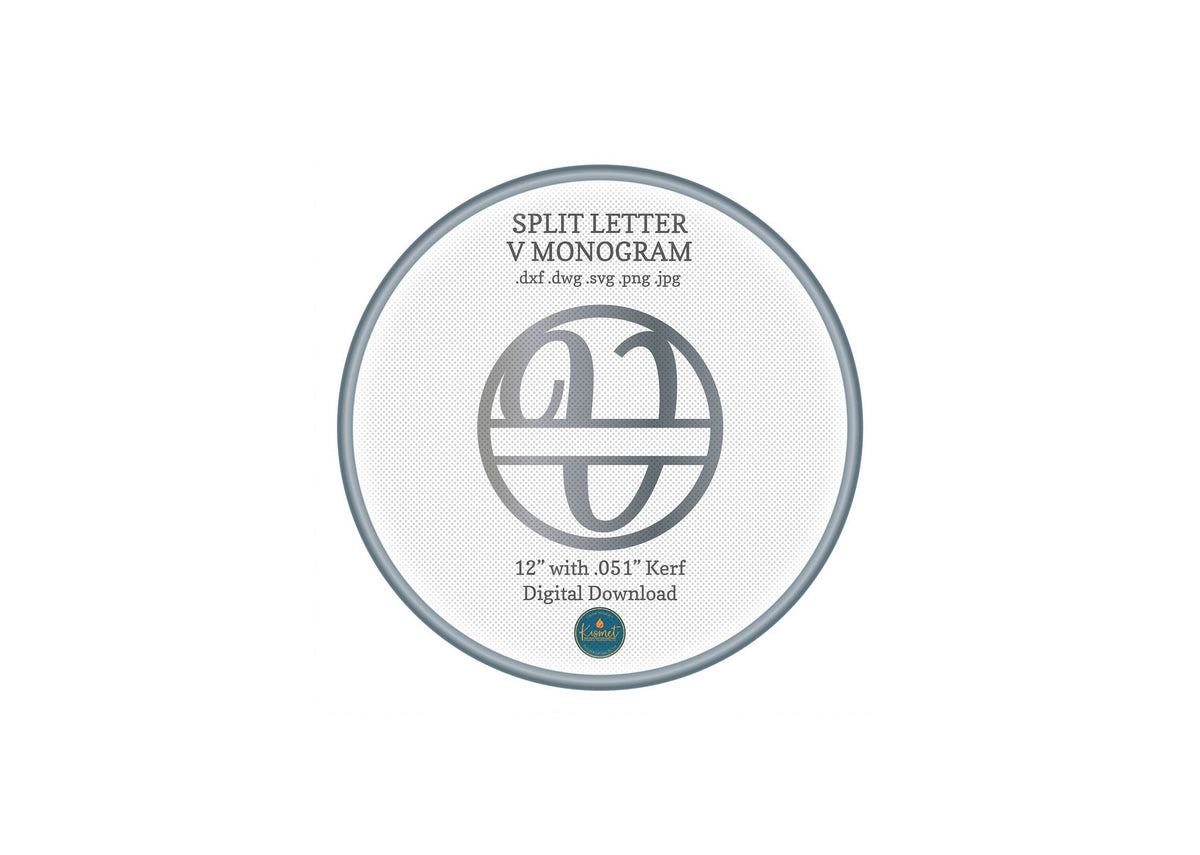 Split Letter V Script Monogram DXF/SVG design preview with file details