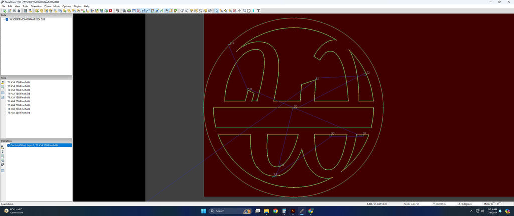 Split Letter W Script Monogram vector paths in design software (photo 6)