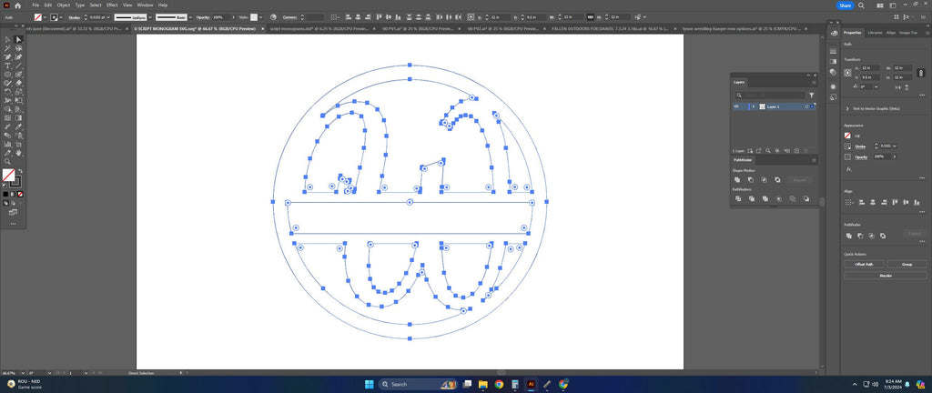 Split Letter W Script Monogram vector paths in design software (photo 4)