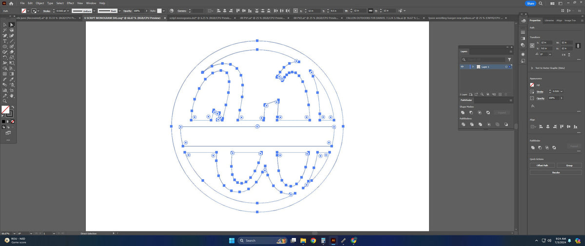 Split Letter W Script Monogram vector paths in design software (photo 4)