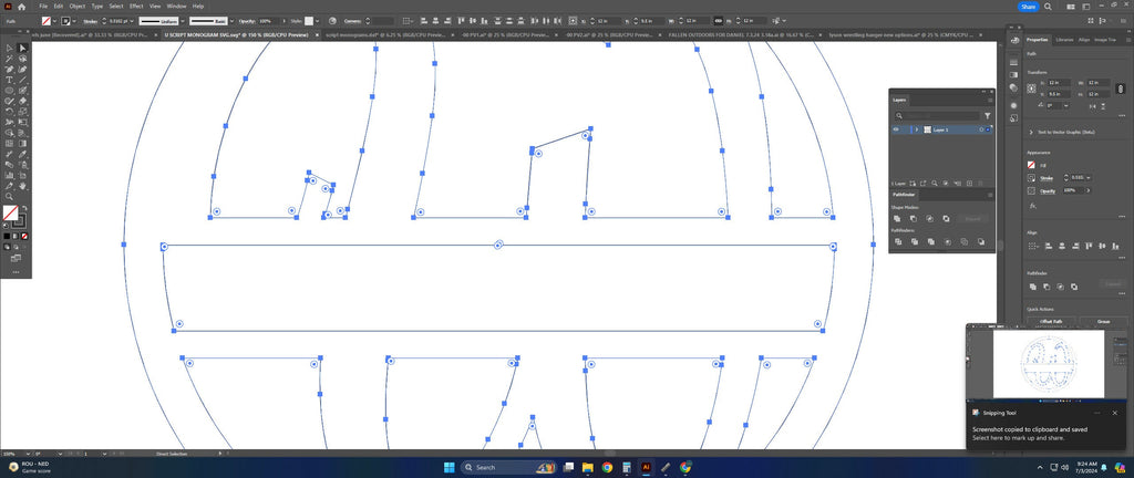 Split Letter W Script Monogram vector paths in design software (photo 5)