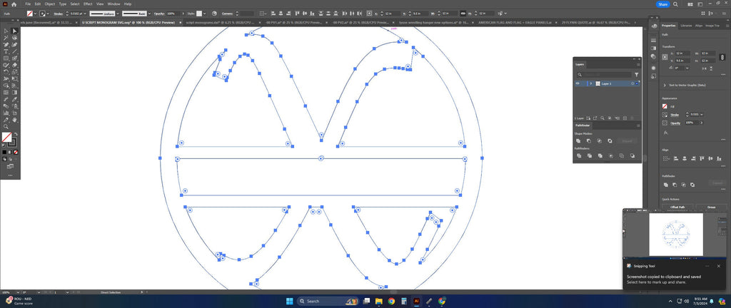 Split Letter X Script Monogram vector paths in design software (photo 5)