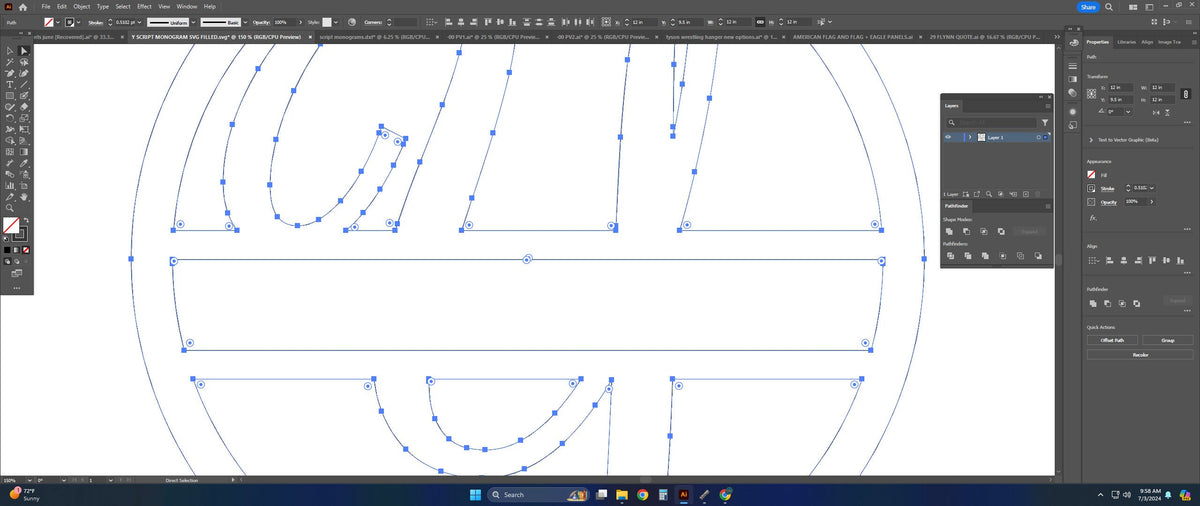 Split Letter Y Script Monogram vector paths in design software (photo 4)