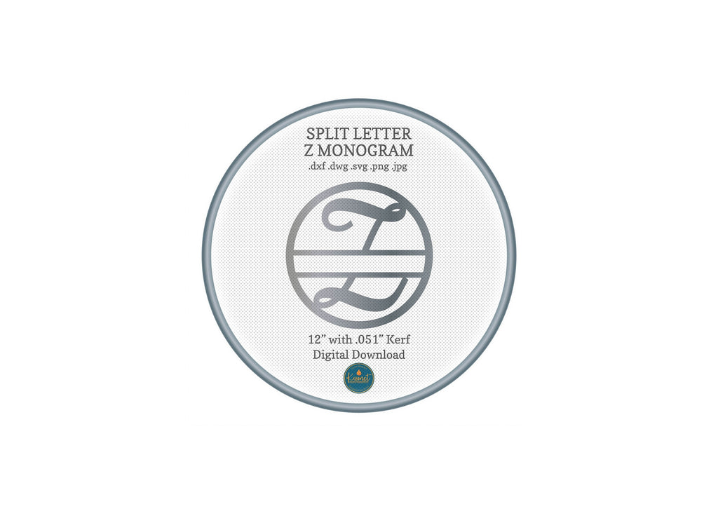 Split Letter Z Script Monogram DXF/SVG design preview with file details