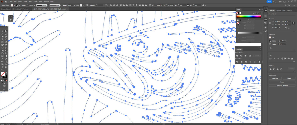 Striped Bass Chasing Shad Panel vector paths in design software (photo 4)