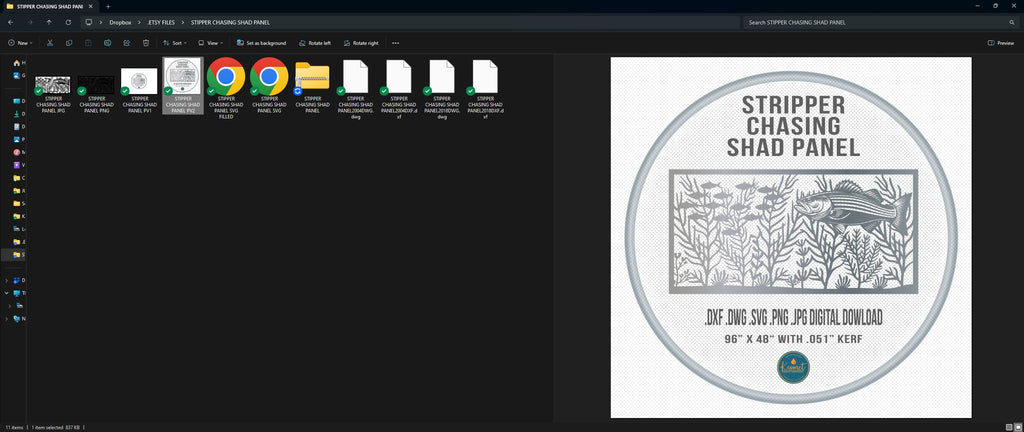 Striped Bass Chasing Shad Panel vector paths in design software