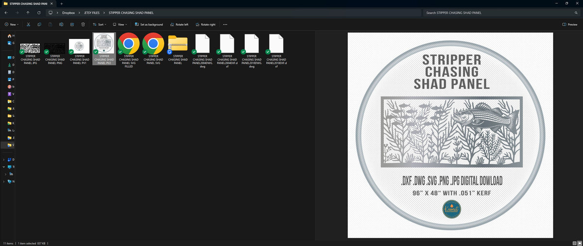 Striped Bass Chasing Shad Panel vector paths in design software