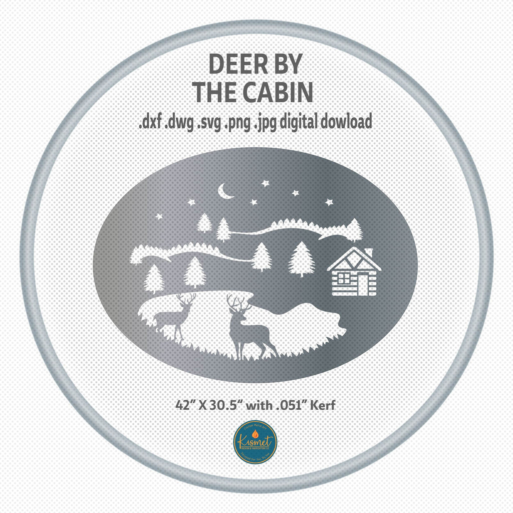 Deer by the Cabin Night Scene DXF/SVG design preview with file details (photo 5)