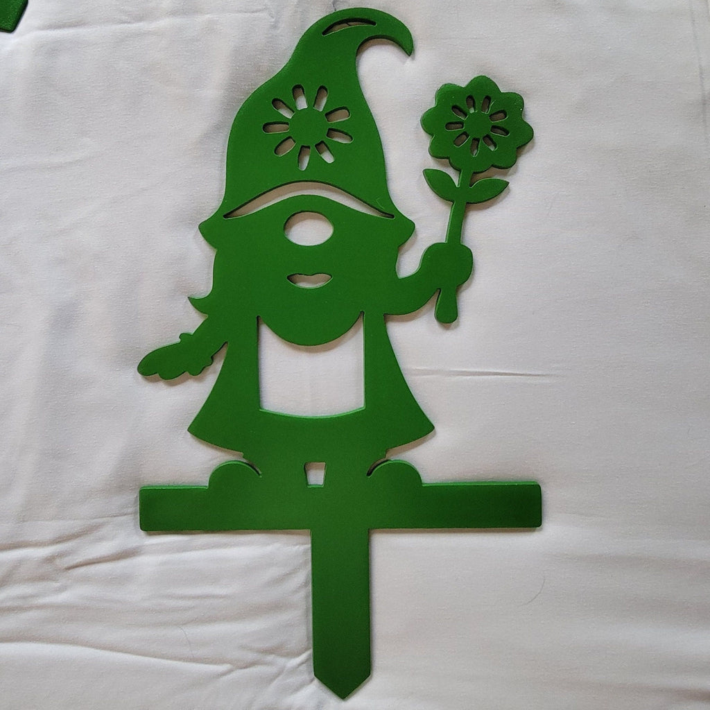 Flower Holding Gnome Garden Stake finished metal example