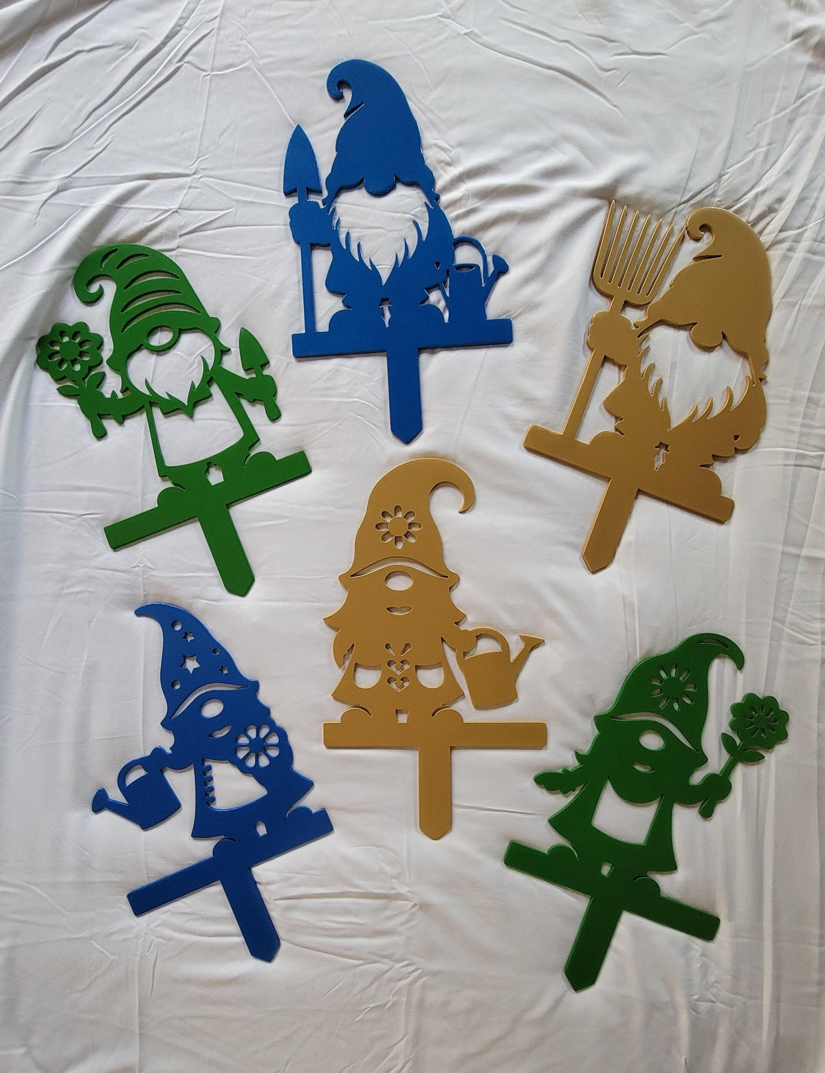 Gnome Garden Stake Bundle finished metal example