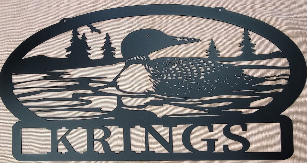Common Loon Custom Name Lake Sign finished metal example (photo 2)