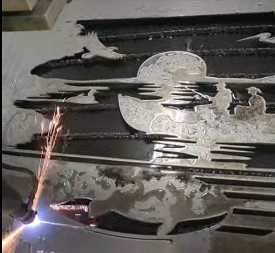 CNC plasma cutting the Loon Lake Fishing Boat Sign design