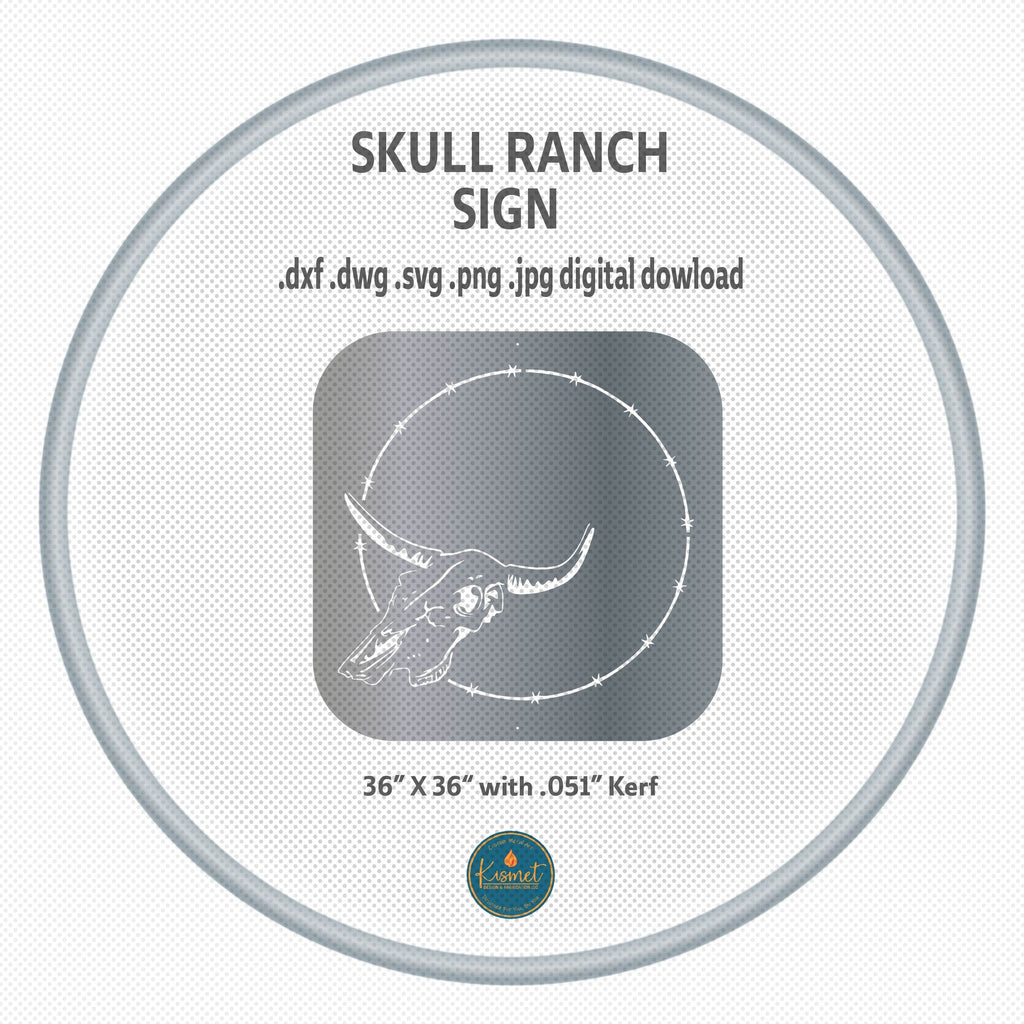 Longhorn Skull Ranch Sign DXF/SVG design preview with file details